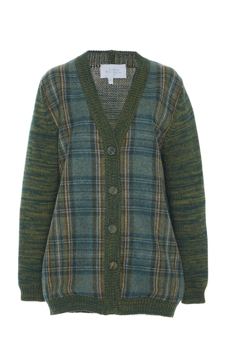 Luisa Beccaria Plaid-paneled Heather Cardigan