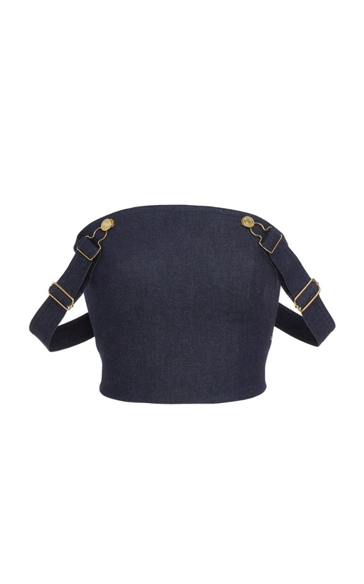 Brandon Maxwell Fitted Denim Crop Top