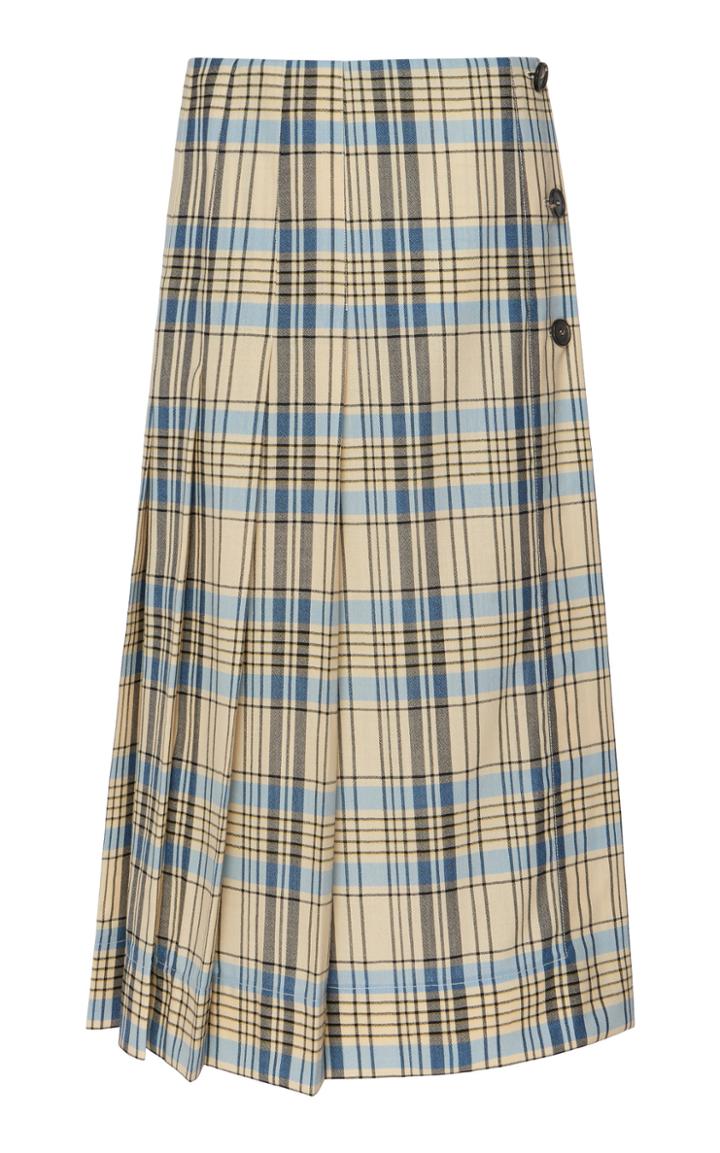 Victoria Beckham Plaid Pleated Wool A-line Skirt