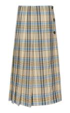 Victoria Beckham Plaid Pleated Wool A-line Skirt