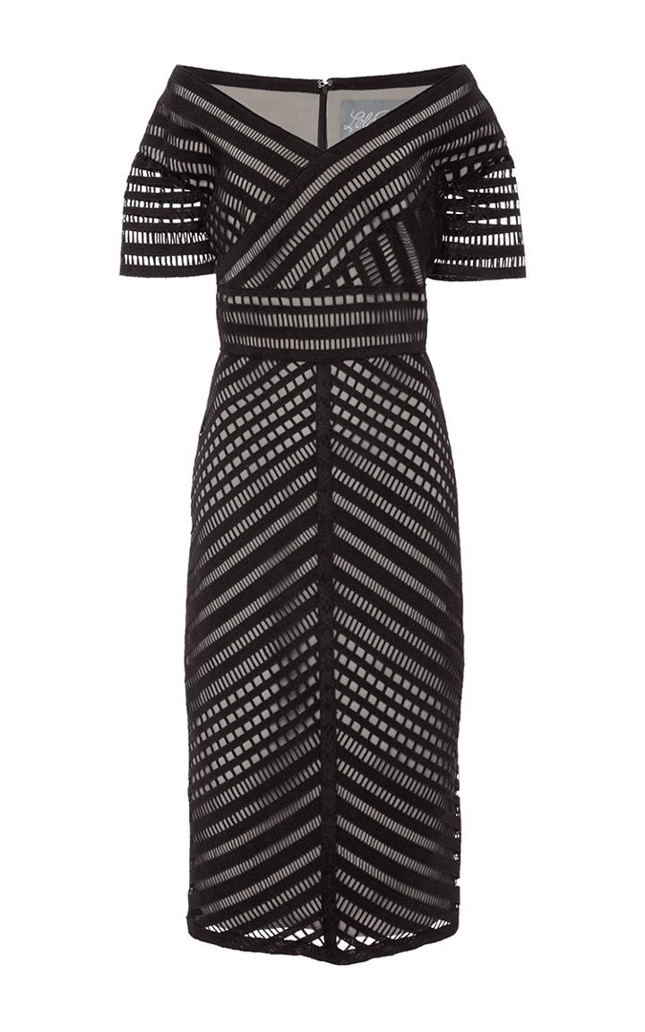 Lela Rose Open V-neck Fitted Dress