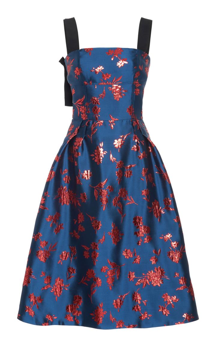 Carolina Herrera Grosgrain-trimmed Satin-jacquard Midi Dress