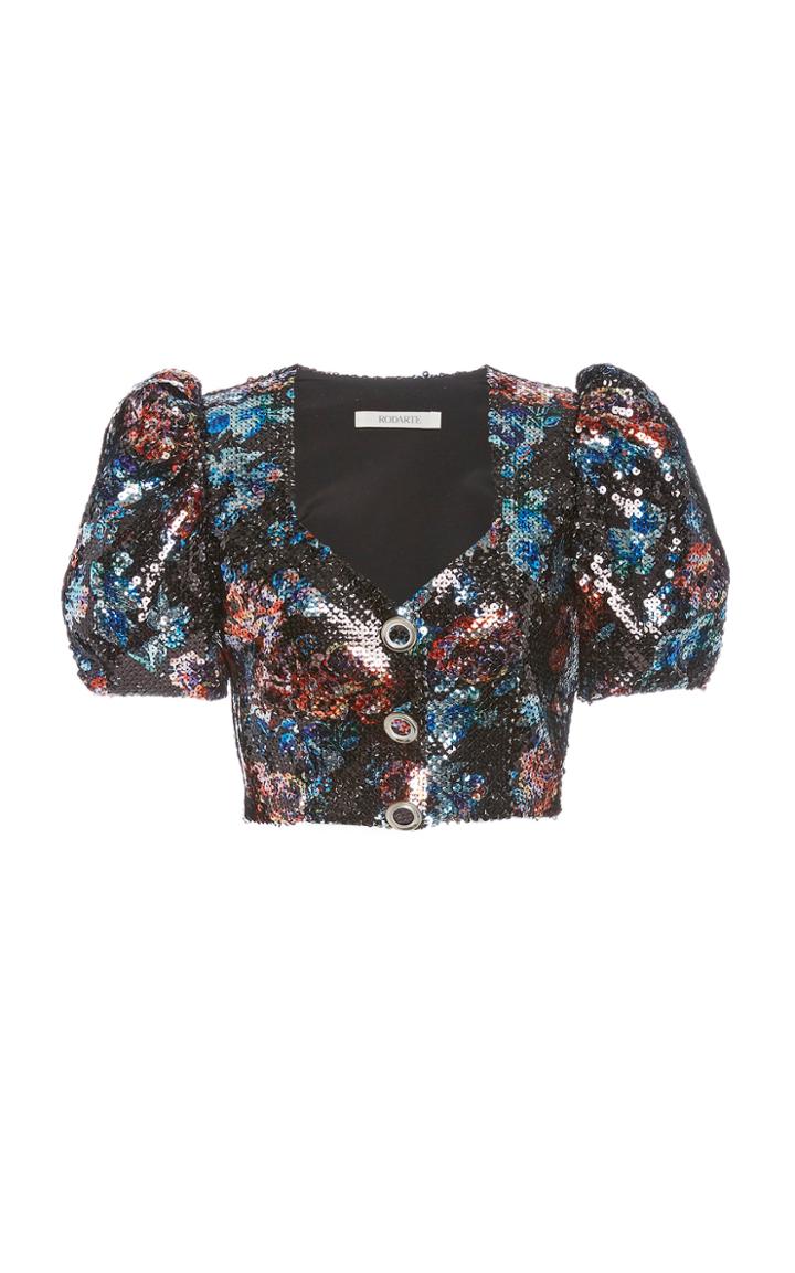 Moda Operandi Rodarte Sequined Puff-sleeve Crop Top