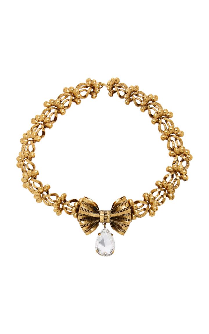 Rodarte Antique Gold Bow And Floral Chain Necklace