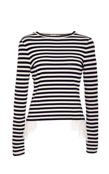 Natasha Zinko Black Striped Top With Lace Striped