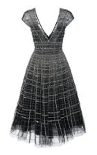 Pamella Roland Linear Crystal Embellished Tulle Cocktail Dress