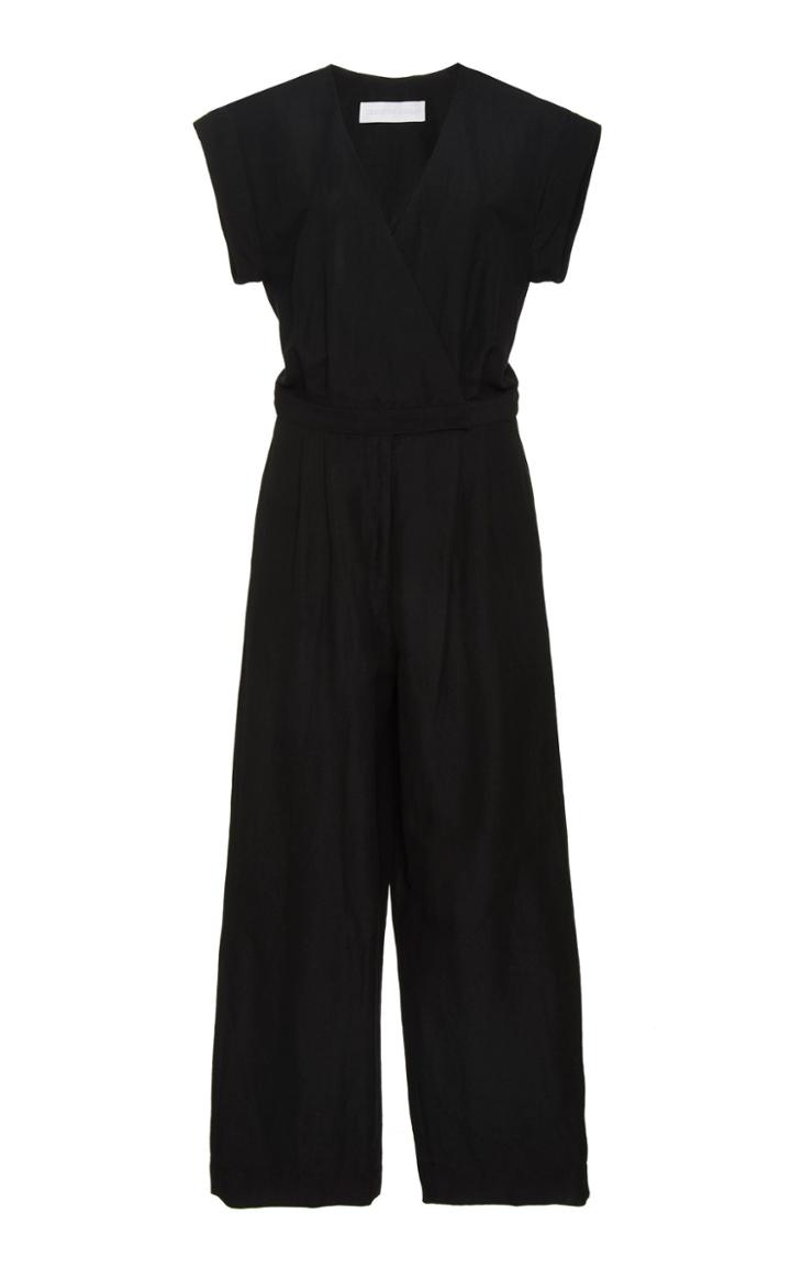 Christine Alcalay Square Neck Linen Blend Wide-leg Jumpsuit