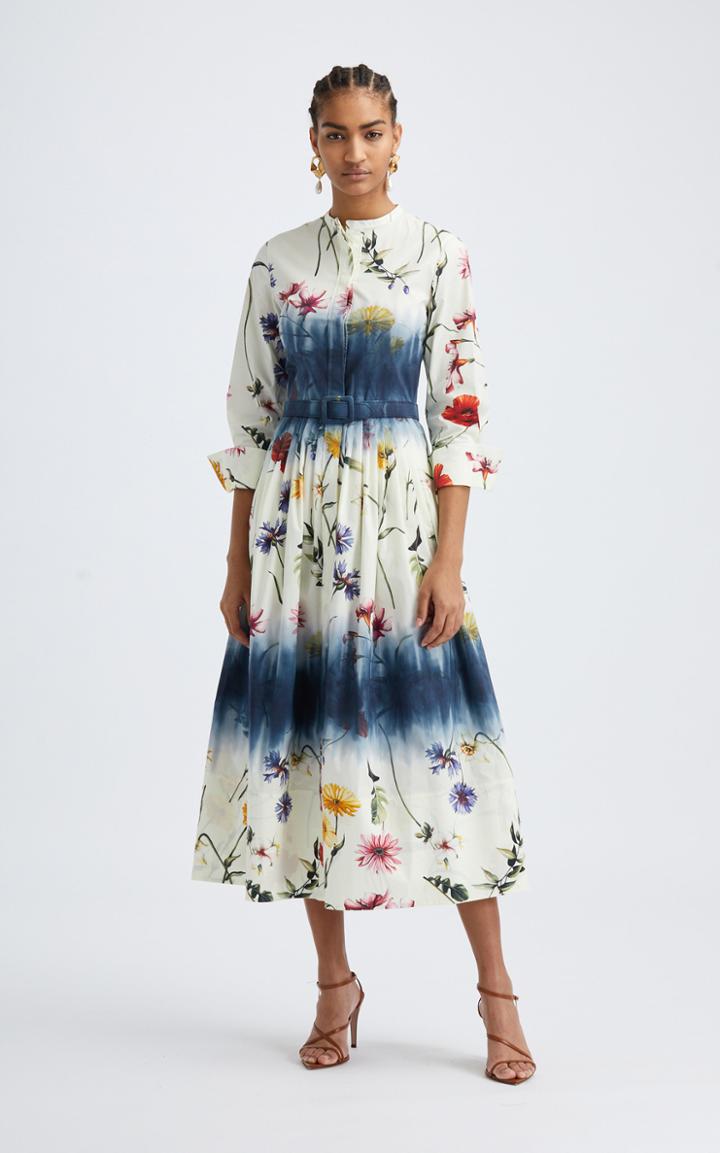 Moda Operandi Oscar De La Renta Floral Tie-dye Cotton-blend Midi Dress