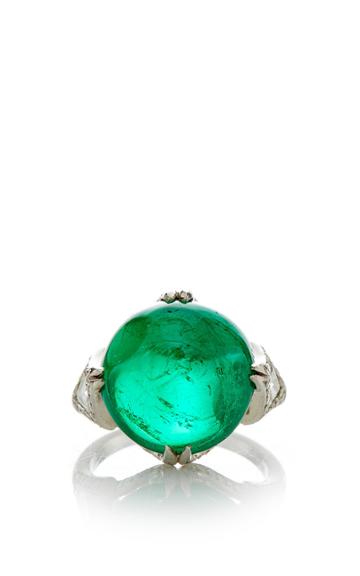 Gioia Abstract Emerald Cabochon And Diamonds Ring