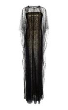 Naeem Khan Strapless Metallic Lace Overlay Gown With Sheer Cape