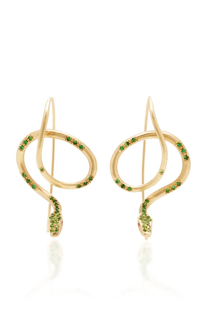 Annette Ferdinandsen M'o Exclusive: Tsavorite Pavd Serpent Earring With Ruby Eyes