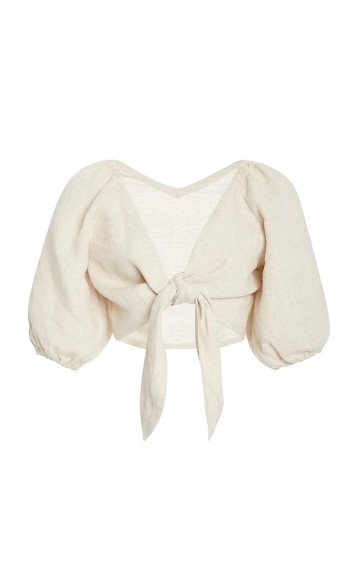 Posse Mia Knot-detailed Linen Cropped Top