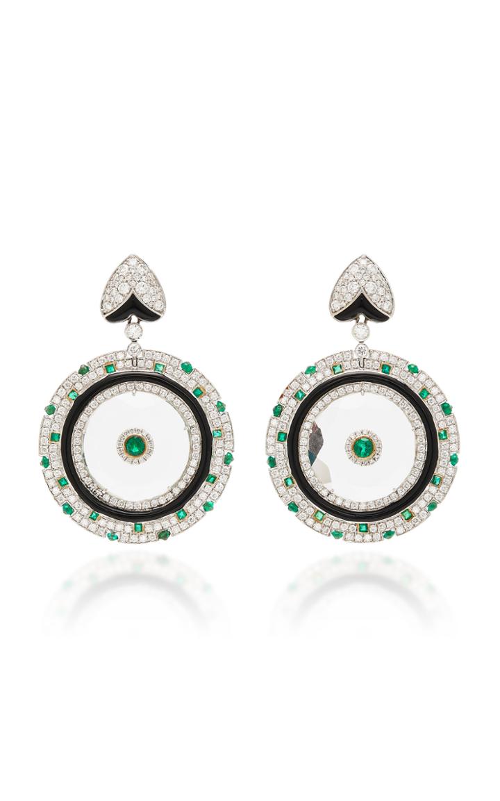 Sanjay Kasliwal 18k Gold Crystal Emerald And Diamond Earrings
