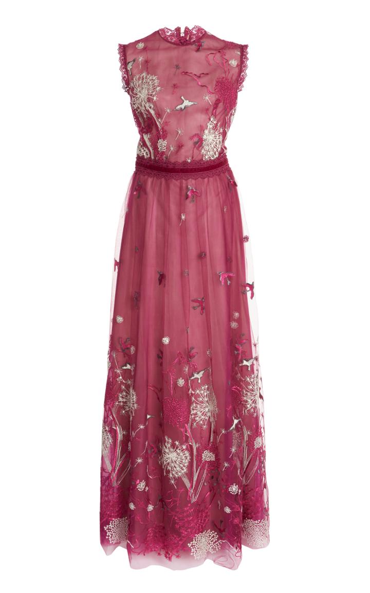 Moda Operandi Costarellos Ruby Noir Storytelling Lace-trimmed Embroidered-tulle Gown