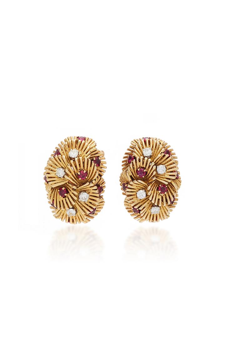 Vintage Van Cleef & Arpels Ruby Diamond And Gold Earrings