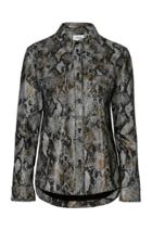 Stand Studio Mazal Snake-effect Collared Leather Shirt