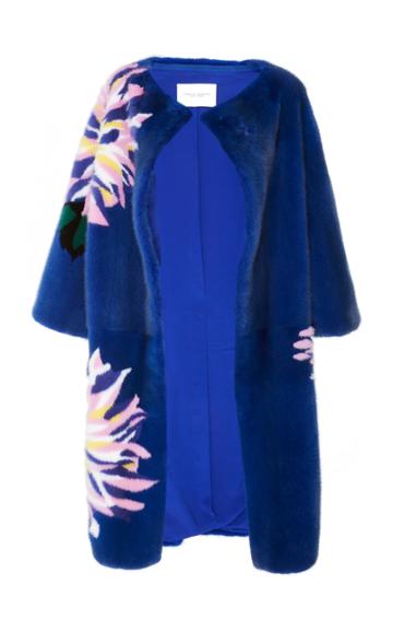 Carolina Herrera Flower Intarsia Mink Fur Coat