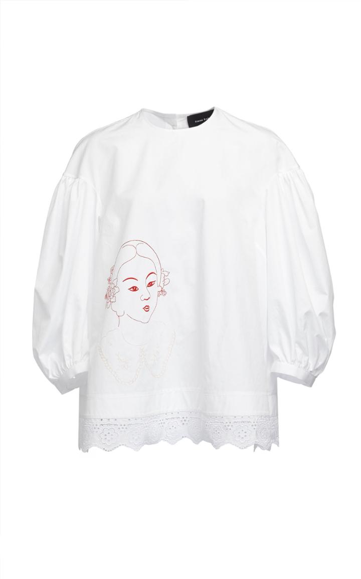 Simone Rocha Dropped Sleeve Lady Embroidered Cotton Blouse