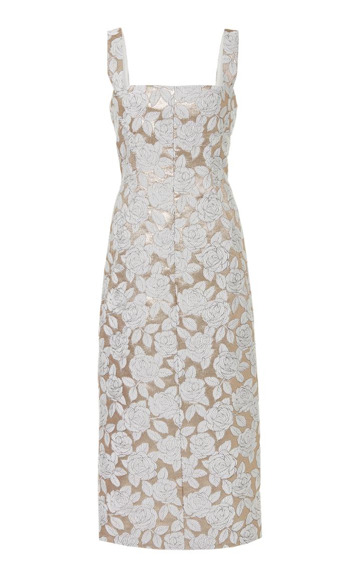 Lela Rose Floral Metallic Jacquard Midi Dress