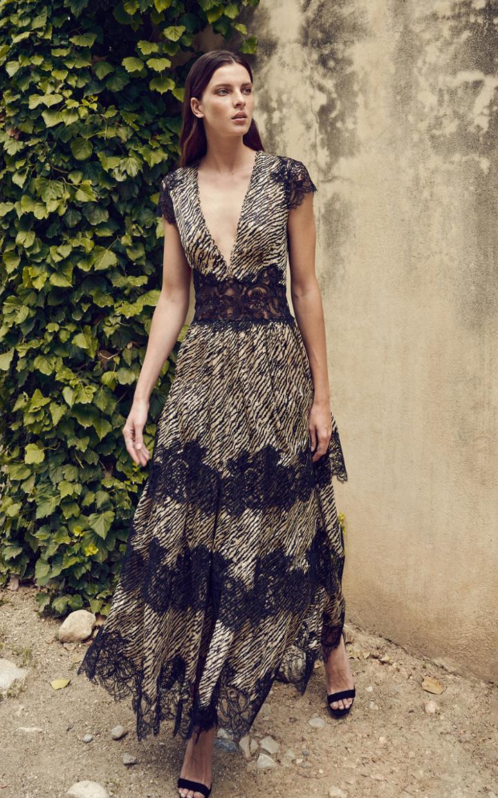 Moda Operandi Costarellos Daralisa Lace-trimmed Tiger-print Chiffon Maxi Dress