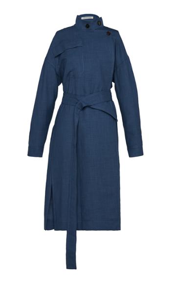 Boontheshop Collection Mandarin Collar Accent Pocket Wool-blend Dress
