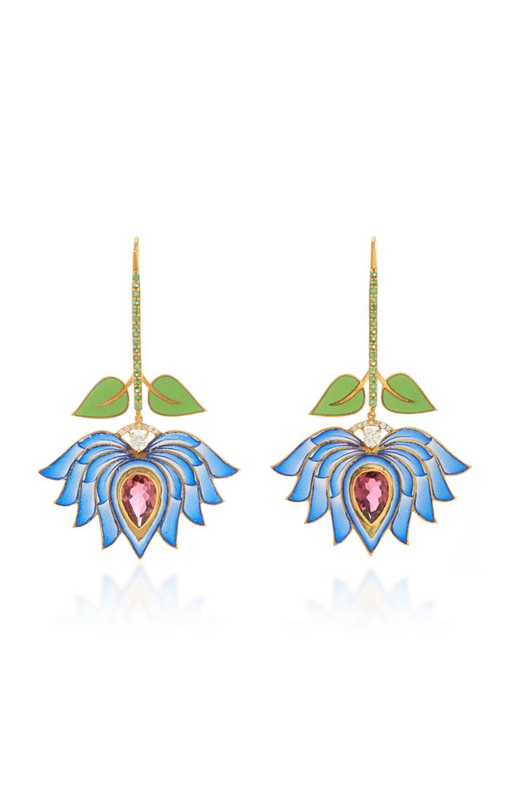 Holly Dyment Eden Blue Enamel Lotus Drop Earrings