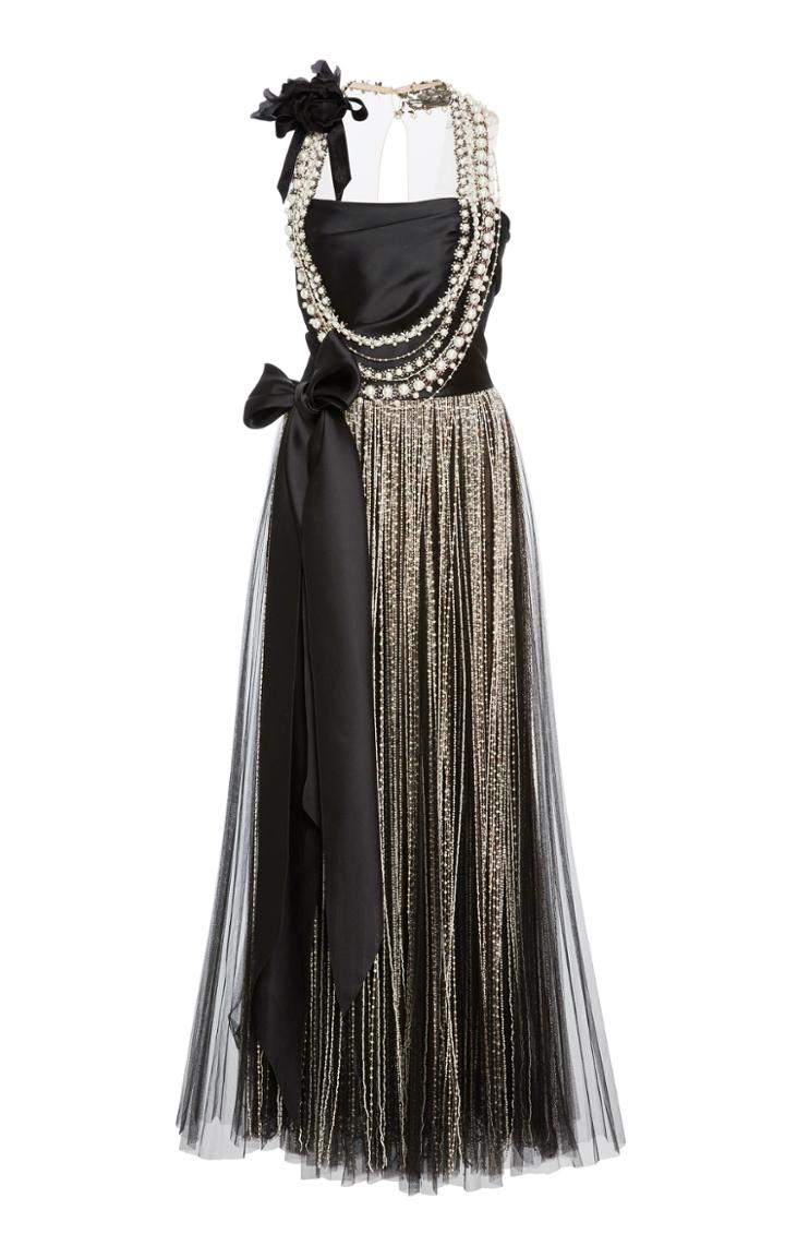 Marchesa Pearl Beaded Bow Dress