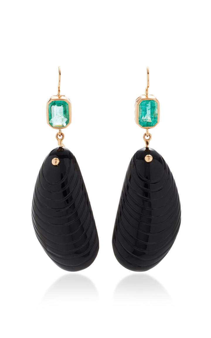 Dezso By Sara Beltrn Shell Onyx Earrings With Emerald Tops