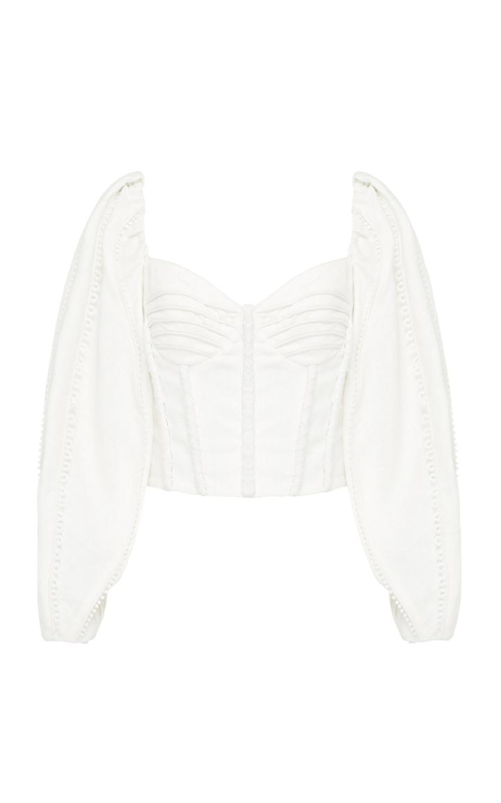 Rachel Gilbert Greta Blouson Sleeve Linen Crop Top