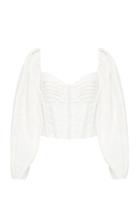 Rachel Gilbert Greta Blouson Sleeve Linen Crop Top