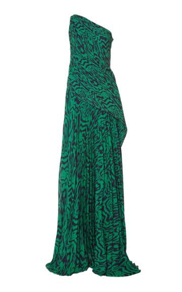 Solace London Emelyne Pleated Jacquard Asymmetric Maxi Dress
