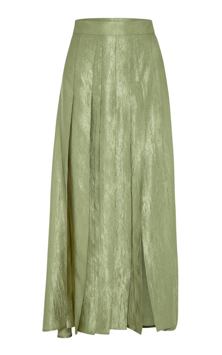 Anna Quan Sable Pleated Taffeta Midi Skirt