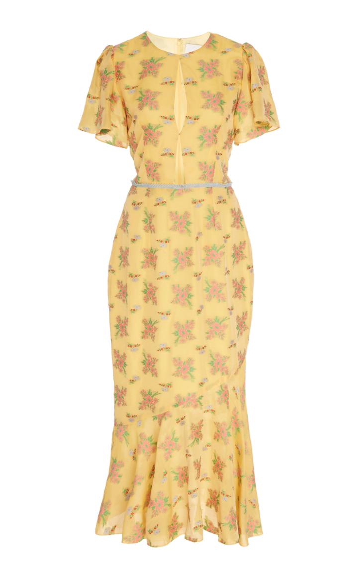 Markarian Rodomonte Floral Draped Flounce Sleeve Dress