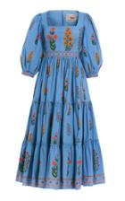 Moda Operandi Agua By Agua Bendita Miel Dahlia-embroidered Cotton Poplin Midi Dress