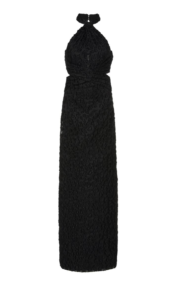 Brandon Maxwell Leopard Fil Coupe Halter Column Gown