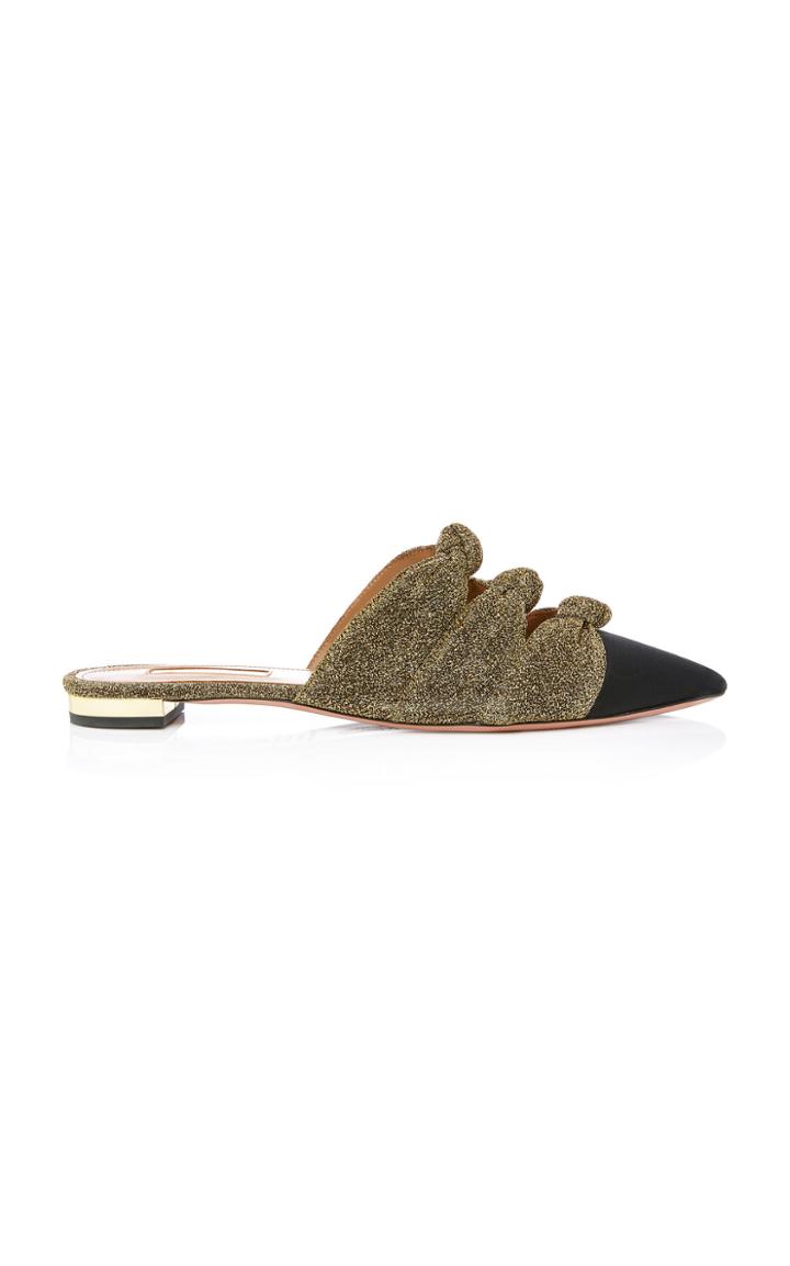 Aquazzura Mondaine Knotted Metallic-trimmed Grosgrain Mules