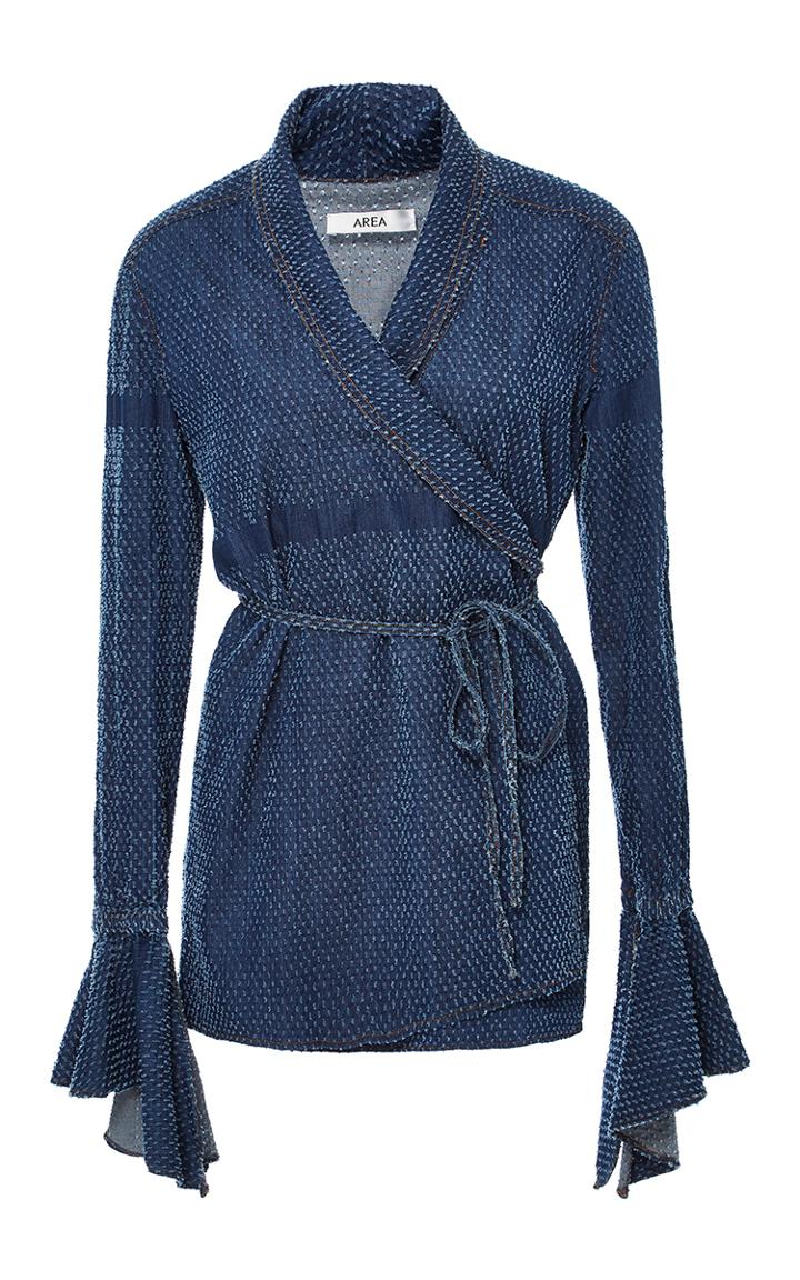 Area Ruffle Sleeve Wrap Top