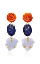 Bounkit 14k Gold-plated Brass Carved Red Oyster Shell Lapis Blue Lace Agate Earrings
