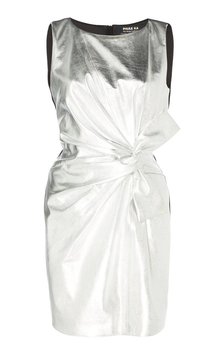 Paule Ka Sleeveless Leather And Crepe Dress