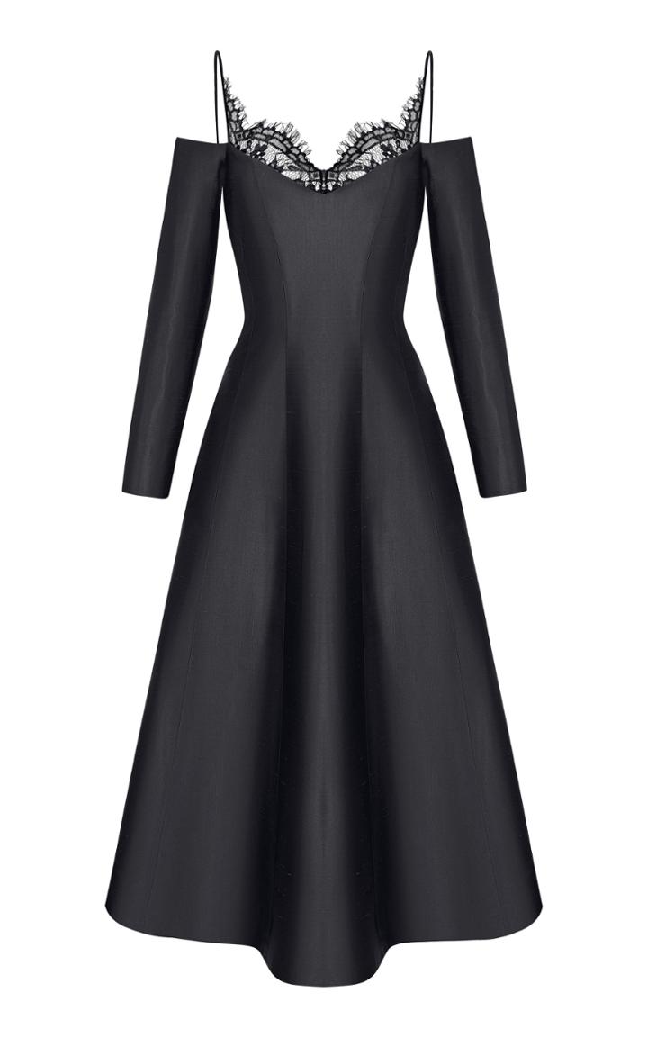 Rasario Cold-shoulder Silk And Lace Midi Dress