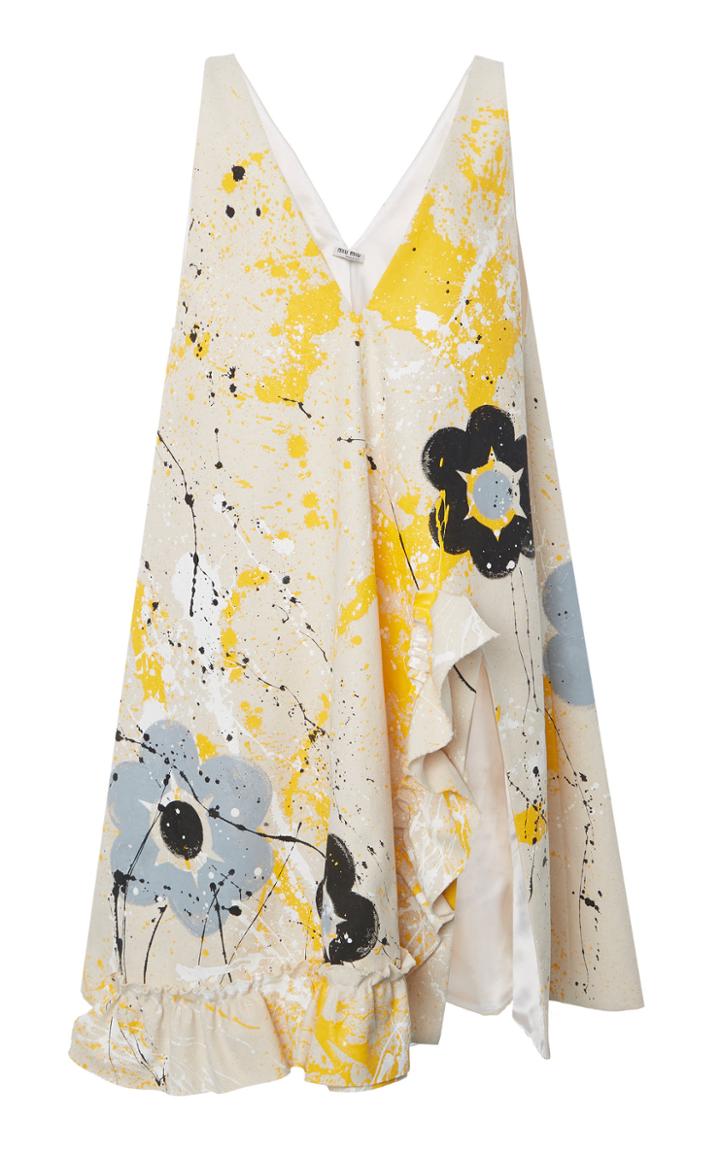 Moda Operandi Miu Miu V-neck Printed Crepe Dress Size: 36