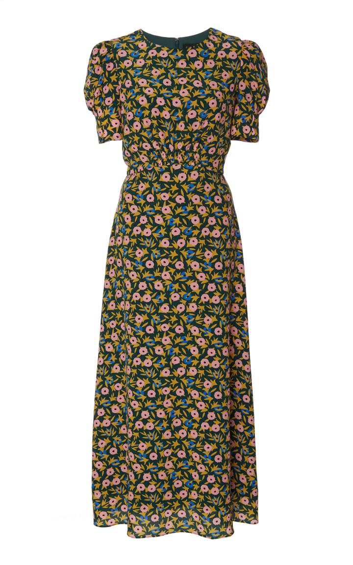 Saloni Bianca Baroque-print Silk Midi Dress Size: 12