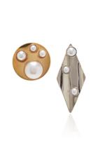 Moda Operandi Rodarte Gold Circle And Silver Earrings With Pearl Details