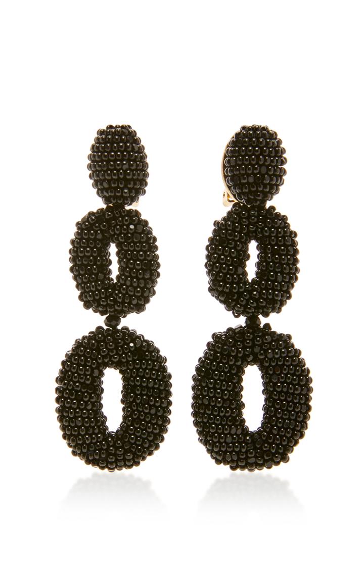 Oscar De La Renta Beaded Double Oval P Earring