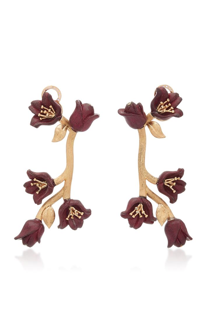 Silvia Furmanovich Sculptural Botanical Carved Purple Flower Drop Earrings
