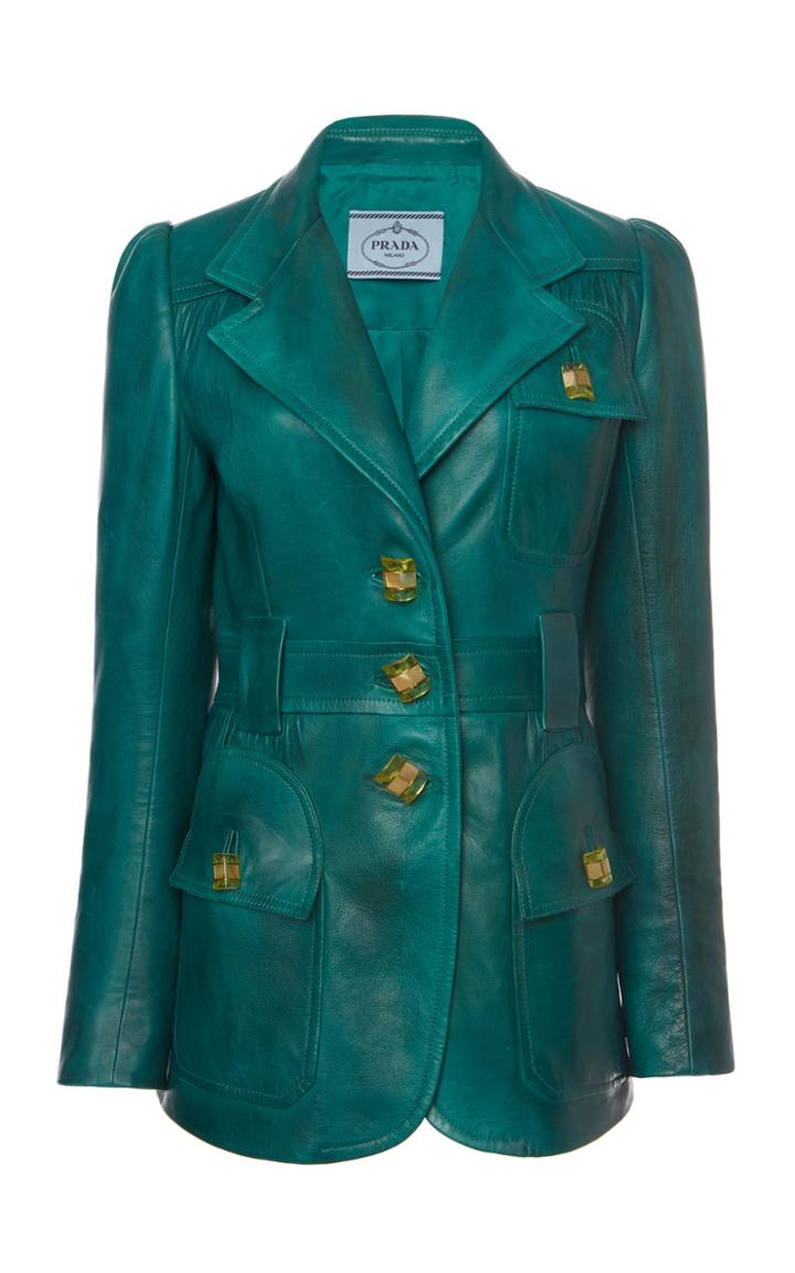 Moda Operandi Prada Patch-pocket Leather Blazer Size: 36