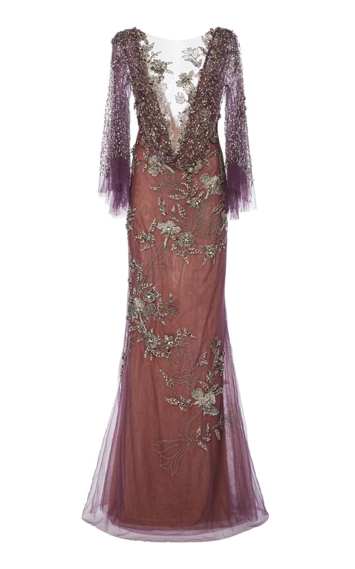Moda Operandi Marchesa Embroidered Chiffon Dress Size: 0