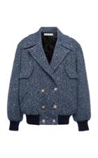 Moda Operandi Alessandra Rich Sequined Herringbone Tweed Bomber Jacket