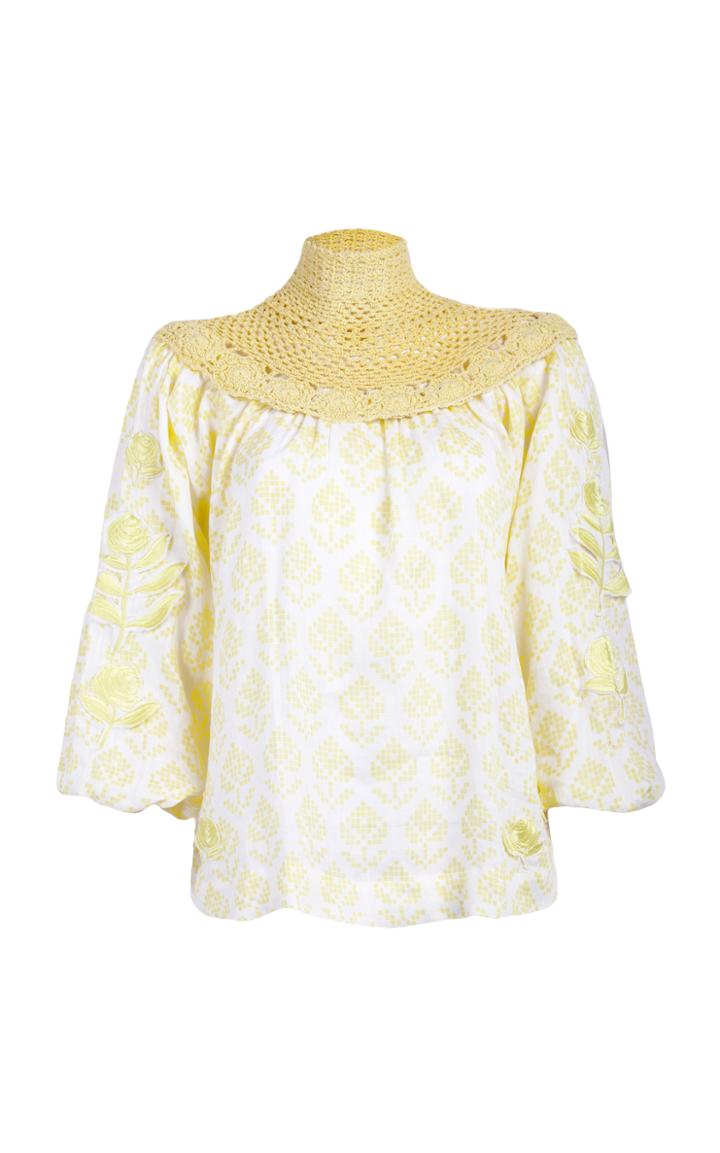 Innika Choo Lemon Rose Crochet Yoke Top
