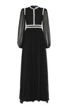Macgraw Raven Pearl-trim Chiffon Maxi Dress